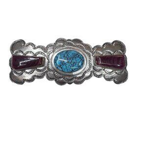 L Chavez Sterling Silver Pin Large Statement Brooch Turquoise & Purple Charoite